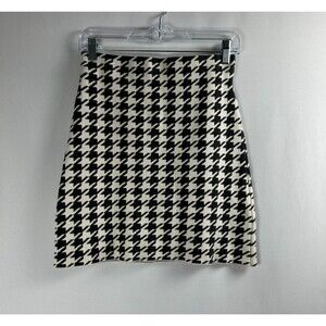 LOFT Outlet Houndstooth Knit Mini Skirt XXSP Black Cream Academia Preppy Career